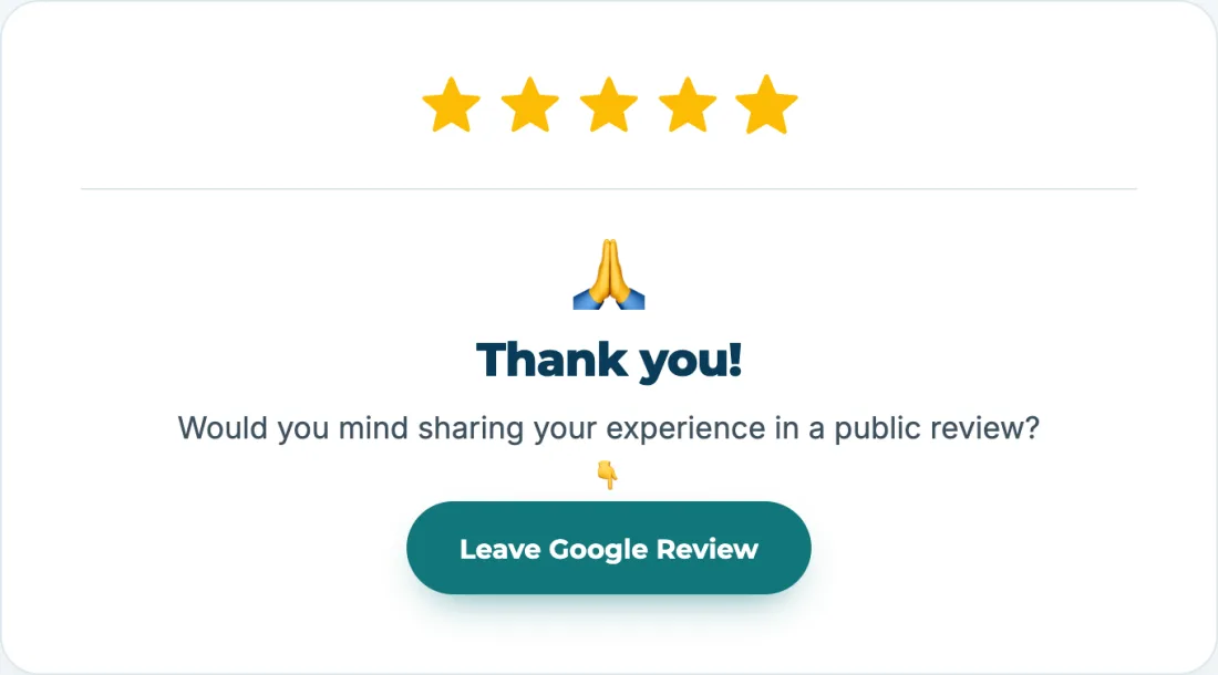 Five-star rating with a prompt to leave a Google review